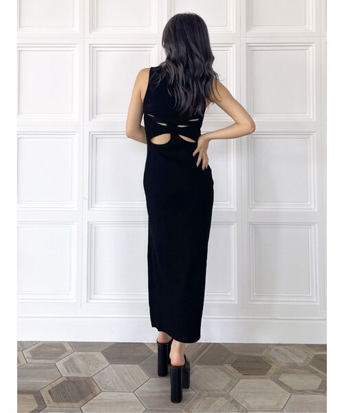 GYDA（ジェイダ）の「カットアウトテレコスリットロングワンピース（ワンピース・レディース・ライトグレー/ブラック/ベージュ・FREE）」の7枚目の写真