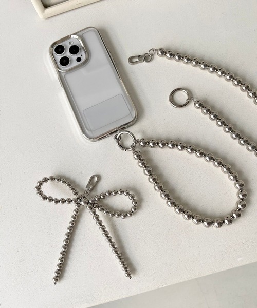 Me%(ミィパーセント)の「リボンチャーム付きボールモバイルストラップ 126830(スマホグッズ・レディース・シルバー/アイボリー・FREE)」の12枚目の写真