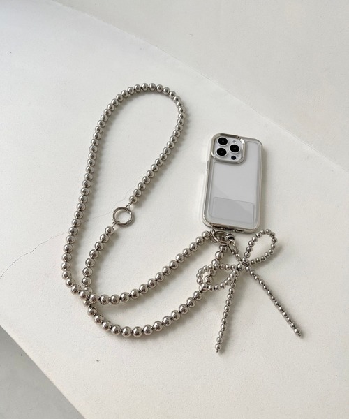 Me%(ミィパーセント)の「リボンチャーム付きボールモバイルストラップ 126830(スマホグッズ・レディース・シルバー/アイボリー・FREE)」の10枚目の写真