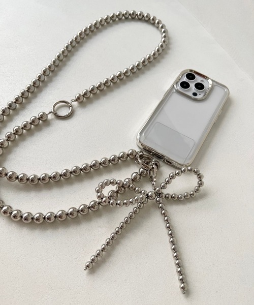 Me%(ミィパーセント)の「リボンチャーム付きボールモバイルストラップ 126830(スマホグッズ・レディース・シルバー/アイボリー・FREE)」の9枚目の写真