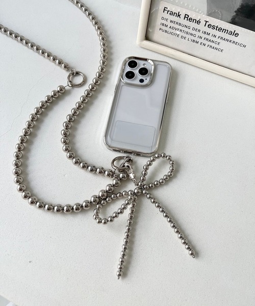 Me%(ミィパーセント)の「リボンチャーム付きボールモバイルストラップ 126830(スマホグッズ・レディース・シルバー/アイボリー・FREE)」の7枚目の写真