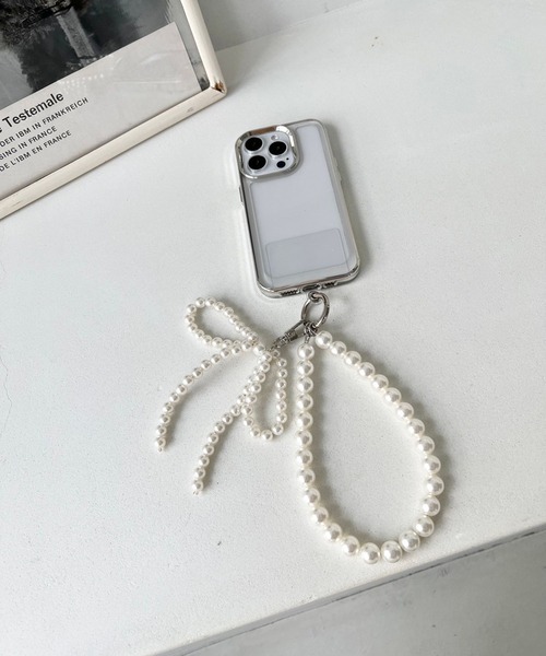 Me%(ミィパーセント)の「リボンチャーム付きボールモバイルストラップ 126830(スマホグッズ・レディース・シルバー/アイボリー・FREE)」の14枚目の写真
