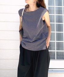 Q | ボーダーノースリトップス(Tシャツ/カットソー)