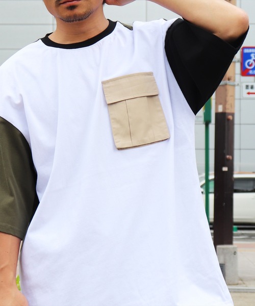 BAYBLO(ベイブロ)の「(BE)布帛 ポケット ドローコード Tシャツ(Tシャツ/カットソー・メンズ・ホワイト系/ホワイト/ブラック・MEDIUM/LARGE)」の1枚目の写真