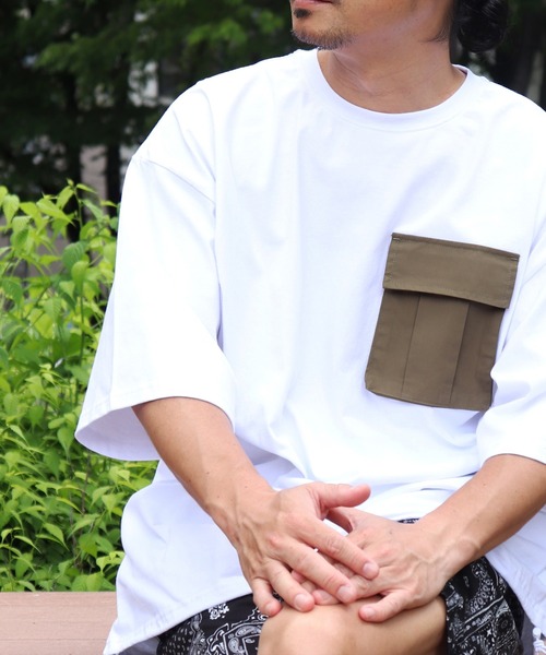 BAYBLO(ベイブロ)の「(BE)布帛 ポケット ドローコード Tシャツ(Tシャツ/カットソー・メンズ・ホワイト系/ホワイト/ブラック・MEDIUM/LARGE)」の2枚目の写真