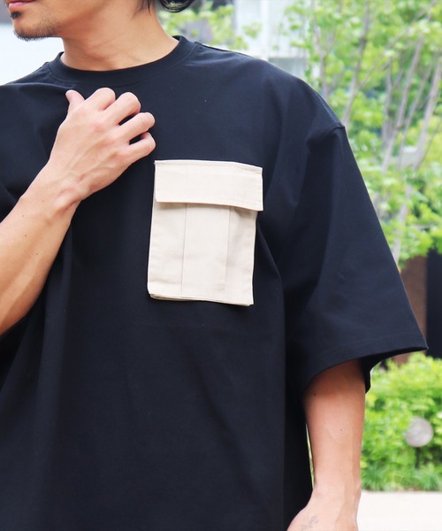 BAYBLO(ベイブロ)の「(BE)布帛 ポケット ドローコード Tシャツ(Tシャツ/カットソー・メンズ・ホワイト系/ホワイト/ブラック・MEDIUM/LARGE)」の3枚目の写真