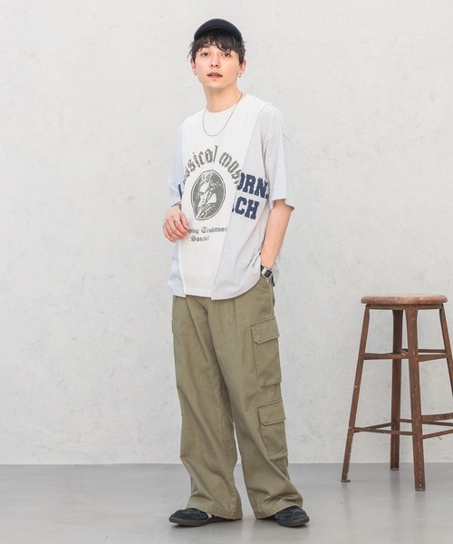 RAGEBLUE（レイジブルー）の「【REmastered】リメイクライク/プリント切り替えオーバーサイズTシャツ（Tシャツ/カットソー・メンズ・ホワイト/グレー・FREE）」の18枚目の写真