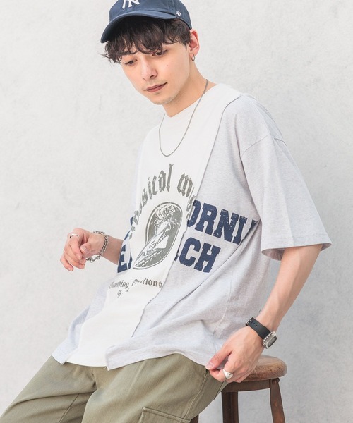 RAGEBLUE（レイジブルー）の「【REmastered】リメイクライク/プリント切り替えオーバーサイズTシャツ（Tシャツ/カットソー・メンズ・ホワイト/グレー・FREE）」の12枚目の写真