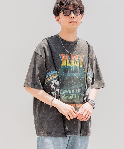 RAGEBLUE（レイジブルー）の「【REmastered】リメイクライク/プリント切り替えオーバーサイズTシャツ（Tシャツ/カットソー・メンズ・ホワイト/グレー・FREE）」の14枚目の写真