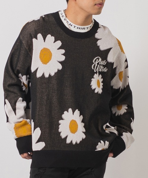 RE730（アールイーセブンサーティー）の「【RE730】総柄ニットセーター（Tシャツ/カットソー・メンズ・ブラック系1/ブラック系3/ベージュ系2/ブラック系2/ベージュ系1・MEDIUM/LARGE）」の2枚目の写真