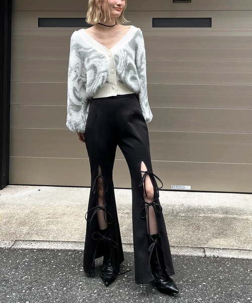 SPIRALGIRL（スパイラルガール）の「スリットリボンパンツ（その他パンツ・レディース・ブラック/ホワイト・FREE）」の4枚目の写真