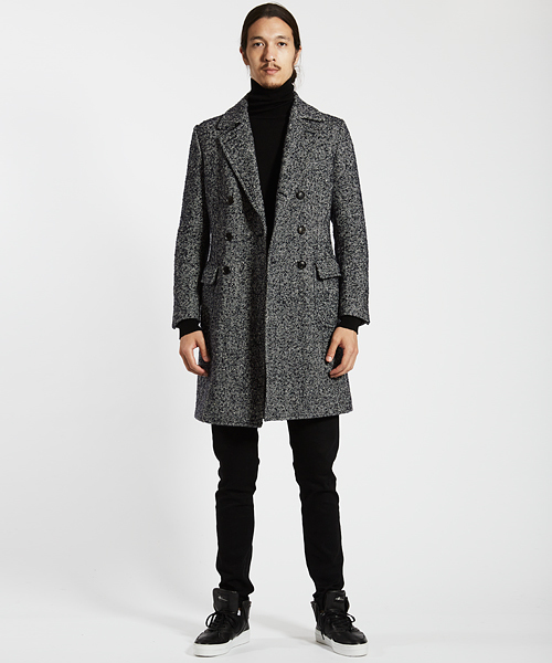 【LEON掲載】ESTNATION ヘリンボーン ツイード ブークレポロコート LEON掲載】ESTNATION ヘリンボーン ツイード ブークレポロコート