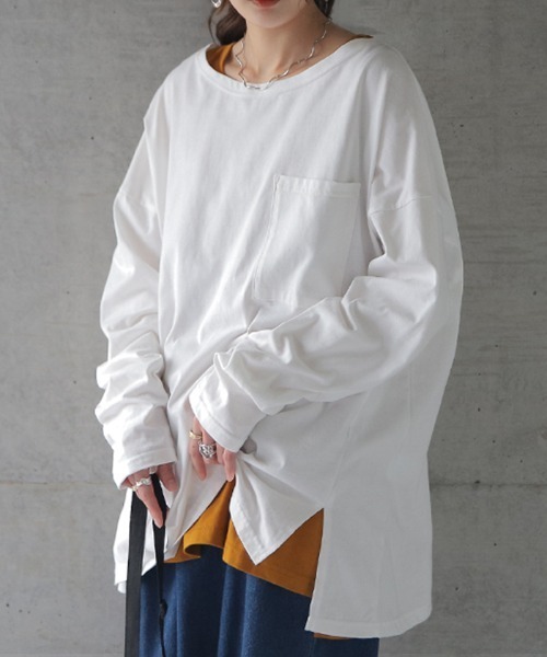 HUG.U(ハグユー)の「体型カバートップス(Tシャツ/カットソー・レディース・ホワイト/ダークグレー/オートミール/モカ/ブラック/オリーブ・FREE)」の1枚目の写真