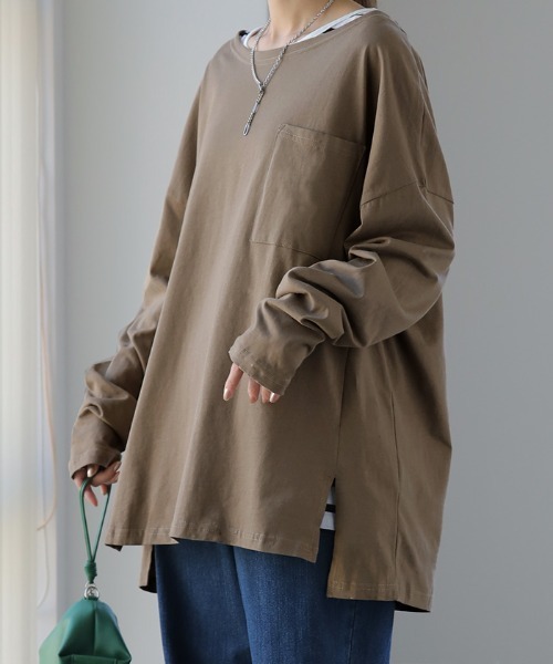 HUG.U(ハグユー)の「体型カバートップス(Tシャツ/カットソー・レディース・ホワイト/ダークグレー/オートミール/モカ/ブラック/オリーブ・FREE)」の12枚目の写真
