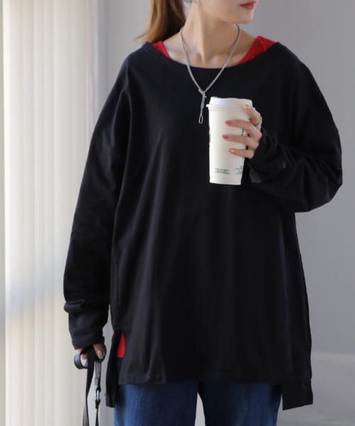 HUG.U(ハグユー)の「体型カバートップス(Tシャツ/カットソー・レディース・ホワイト/ダークグレー/オートミール/モカ/ブラック/オリーブ・FREE)」の14枚目の写真