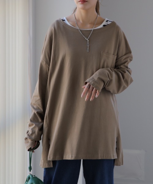 HUG.U(ハグユー)の「体型カバートップス(Tシャツ/カットソー・レディース・ホワイト/ダークグレー/オートミール/モカ/ブラック/オリーブ・FREE)」の10枚目の写真