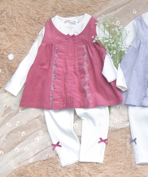 【セール】コールテンチュニックリブトップス+レギンス ベビーフルコーデセット(80~90cm)（その他ベビーウェア）｜BeBe Petits Pois Vert（ベベプチポワヴェール）