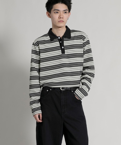 aimoha(アイモハ)の「【aimoha neo】Retro Stripe Long Sleeve Polo(ポロシャツ・メンズ・オレンジ/ブラック/ブルー・MEDIUM/LARGE/X-LARGE/XX-LARGE/XXX-LARGE)」の6枚目の写真