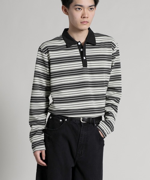 aimoha(アイモハ)の「【aimoha neo】Retro Stripe Long Sleeve Polo(ポロシャツ・メンズ・オレンジ/ブラック/ブルー・MEDIUM/LARGE/X-LARGE/XX-LARGE/XXX-LARGE)」の7枚目の写真