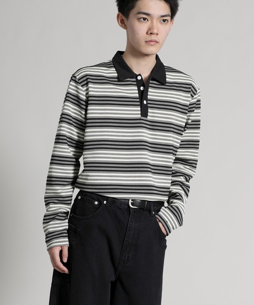 aimoha(アイモハ)の「【aimoha neo】Retro Stripe Long Sleeve Polo(ポロシャツ・メンズ・オレンジ/ブラック/ブルー・MEDIUM/LARGE/X-LARGE/XX-LARGE/XXX-LARGE)」の8枚目の写真