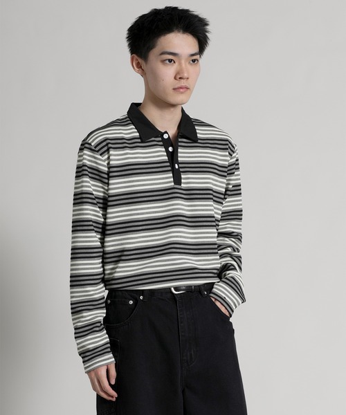 aimoha(アイモハ)の「【aimoha neo】Retro Stripe Long Sleeve Polo(ポロシャツ・メンズ・オレンジ/ブラック/ブルー・MEDIUM/LARGE/X-LARGE/XX-LARGE/XXX-LARGE)」の10枚目の写真