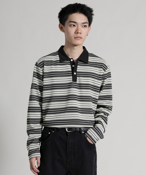 aimoha(アイモハ)の「【aimoha neo】Retro Stripe Long Sleeve Polo(ポロシャツ・メンズ・オレンジ/ブラック/ブルー・MEDIUM/LARGE/X-LARGE/XX-LARGE/XXX-LARGE)」の11枚目の写真