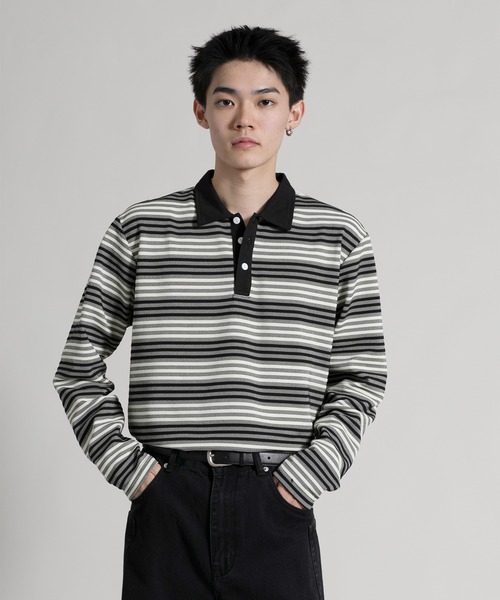 aimoha(アイモハ)の「【aimoha neo】Retro Stripe Long Sleeve Polo(ポロシャツ・メンズ・オレンジ/ブラック/ブルー・MEDIUM/LARGE/X-LARGE/XX-LARGE/XXX-LARGE)」の12枚目の写真