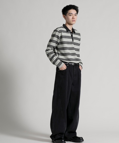 aimoha(アイモハ)の「【aimoha neo】Retro Stripe Long Sleeve Polo(ポロシャツ・メンズ・オレンジ/ブラック/ブルー・MEDIUM/LARGE/X-LARGE/XX-LARGE/XXX-LARGE)」の15枚目の写真