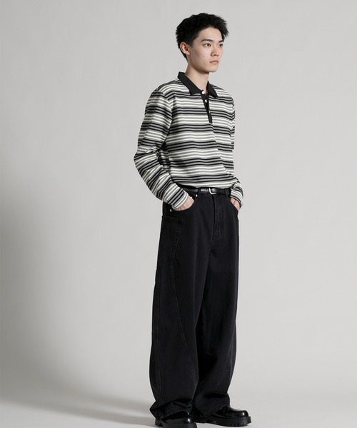 aimoha(アイモハ)の「【aimoha neo】Retro Stripe Long Sleeve Polo(ポロシャツ・メンズ・オレンジ/ブラック/ブルー・MEDIUM/LARGE/X-LARGE/XX-LARGE/XXX-LARGE)」の16枚目の写真