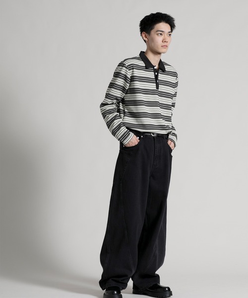 aimoha(アイモハ)の「【aimoha neo】Retro Stripe Long Sleeve Polo(ポロシャツ・メンズ・オレンジ/ブラック/ブルー・MEDIUM/LARGE/X-LARGE/XX-LARGE/XXX-LARGE)」の17枚目の写真