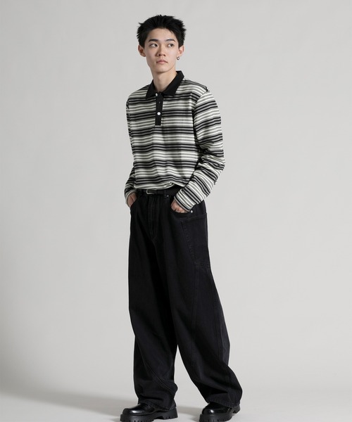 aimoha(アイモハ)の「【aimoha neo】Retro Stripe Long Sleeve Polo(ポロシャツ・メンズ・オレンジ/ブラック/ブルー・MEDIUM/LARGE/X-LARGE/XX-LARGE/XXX-LARGE)」の18枚目の写真