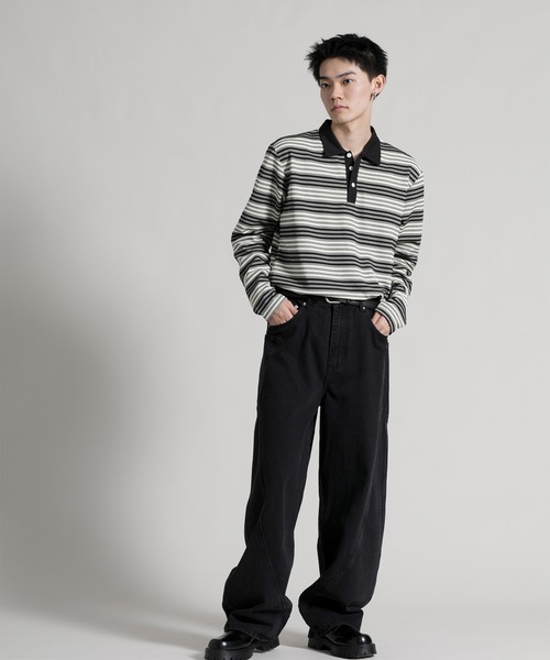 aimoha(アイモハ)の「【aimoha neo】Retro Stripe Long Sleeve Polo(ポロシャツ・メンズ・オレンジ/ブラック/ブルー・MEDIUM/LARGE/X-LARGE/XX-LARGE/XXX-LARGE)」の19枚目の写真