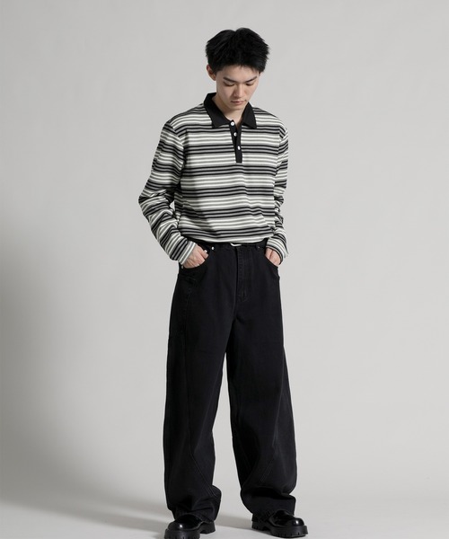 aimoha(アイモハ)の「【aimoha neo】Retro Stripe Long Sleeve Polo(ポロシャツ・メンズ・オレンジ/ブラック/ブルー・MEDIUM/LARGE/X-LARGE/XX-LARGE/XXX-LARGE)」の20枚目の写真
