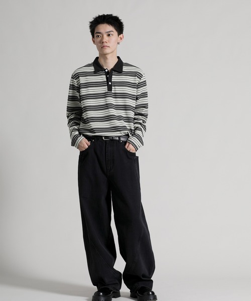 aimoha(アイモハ)の「【aimoha neo】Retro Stripe Long Sleeve Polo(ポロシャツ・メンズ・オレンジ/ブラック/ブルー・MEDIUM/LARGE/X-LARGE/XX-LARGE/XXX-LARGE)」の21枚目の写真
