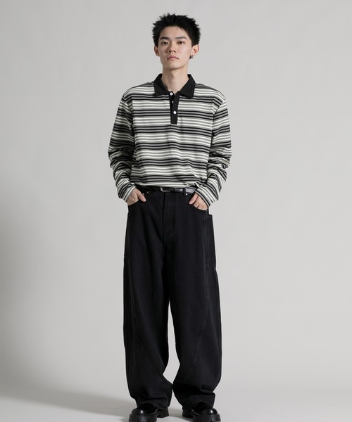 aimoha(アイモハ)の「【aimoha neo】Retro Stripe Long Sleeve Polo(ポロシャツ・メンズ・オレンジ/ブラック/ブルー・MEDIUM/LARGE/X-LARGE/XX-LARGE/XXX-LARGE)」の22枚目の写真