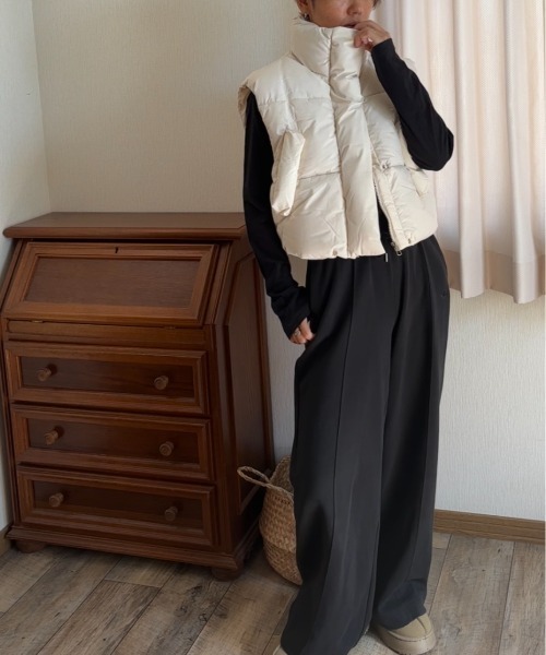 Ritzy（リッツィー）の「スタンドカラー ショート丈 エコダウンベスト（ダウンベスト・レディース・ブラック/ホワイト/ベージュ・L/M）」の2枚目の写真