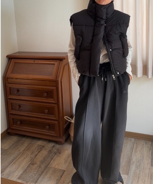 Ritzy（リッツィー）の「スタンドカラー ショート丈 エコダウンベスト（ダウンベスト・レディース・ブラック/ホワイト/ベージュ・L/M）」の12枚目の写真