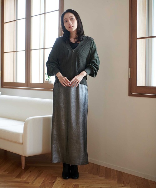 箔ストレッチスエードタイトスカート【WEB・一部店舗限定】（スカート）｜Jines（ジネス）