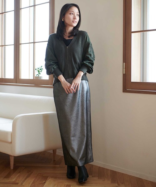 箔ストレッチスエードタイトスカート【WEB・一部店舗限定】（スカート）｜Jines（ジネス）