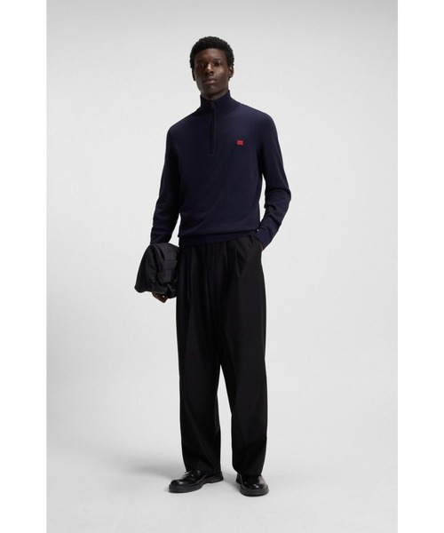 HUGO(ヒューゴ)の「ロゴラベル コットンニット ジップネックセーター(ニット/セーター・メンズ・ブラック/ダークインディゴブルー・S/M/L/XL/XXL)」の4枚目の写真