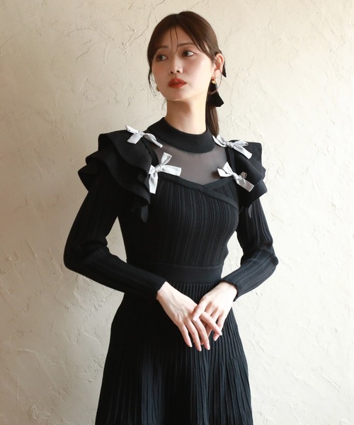 Cheek(チーク)の「デコルテシアーフリルリボンワンピース(ワンピース・レディース・モカ/ブラック/ブルー・MEDIUM)」の13枚目の写真