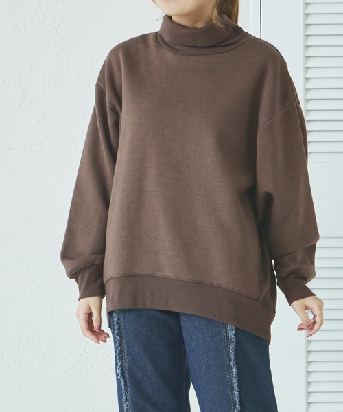 pairmanon(ペアマノン)の「【リンクコーデ】【ママサイズ】裏起毛 タートルネック リブ切替え プルオーバー(スウェット・レディース・ブラック/ベージュ/ブラウン/グレー・FREE)」の3枚目の写真