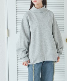 【リンクコーデ】【ママサイズ】裏起毛 タートルネック リブ切替え プルオーバー