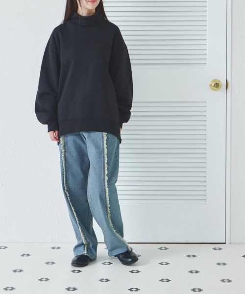 pairmanon(ペアマノン)の「【リンクコーデ】【ママサイズ】裏起毛 タートルネック リブ切替え プルオーバー(スウェット・レディース・ブラック/ベージュ/ブラウン/グレー・FREE)」の6枚目の写真