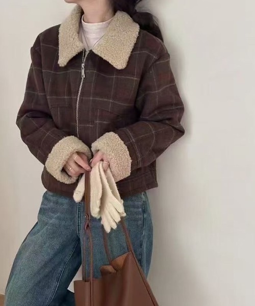 LAC-VERT（ラック・ヴェール）の「インナーボアチェックブルゾン（ブルゾン・レディース・グリーン/ブラウン/ブラック・FREE）」の2枚目の写真