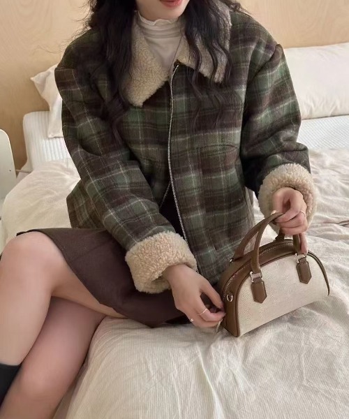 LAC-VERT（ラック・ヴェール）の「インナーボアチェックブルゾン（ブルゾン・レディース・グリーン/ブラウン/ブラック・FREE）」の3枚目の写真