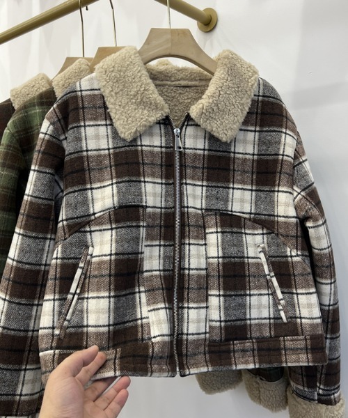 LAC-VERT（ラック・ヴェール）の「インナーボアチェックブルゾン（ブルゾン・レディース・グリーン/ブラウン/ブラック・FREE）」の10枚目の写真