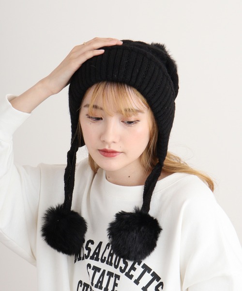 セール】RUCCHE 編み込みポンポンワッチ（ニットキャップ/ビーニー