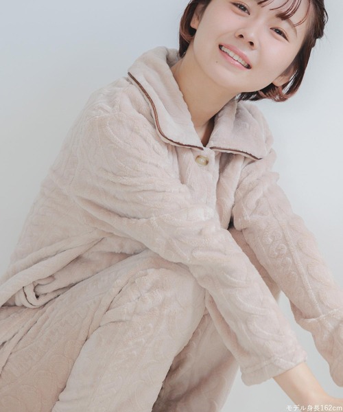 fran de lingerie（フランデランジェリー）の「ふんわり軽くて暖かいmemory fleece もこもこ フリース前開き上下セット レディース パジャマ ふわふわ 部屋着 かわいい あったか（ルームウェア/パジャマ・レディース・ブラウン系その他/オフホワイト/ネイビー/ピンク系その他2・M-L）」の10枚目の写真