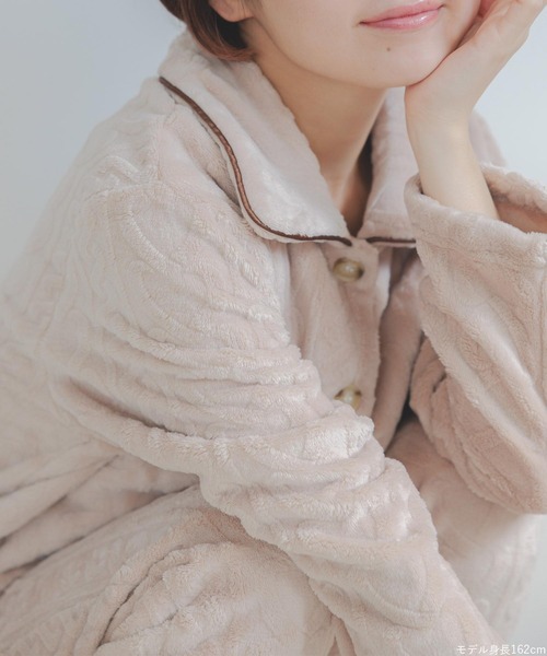 fran de lingerie（フランデランジェリー）の「ふんわり軽くて暖かいmemory fleece もこもこ フリース前開き上下セット レディース パジャマ ふわふわ 部屋着 かわいい あったか（ルームウェア/パジャマ・レディース・ブラウン系その他/オフホワイト/ネイビー/ピンク系その他2・M-L）」の11枚目の写真